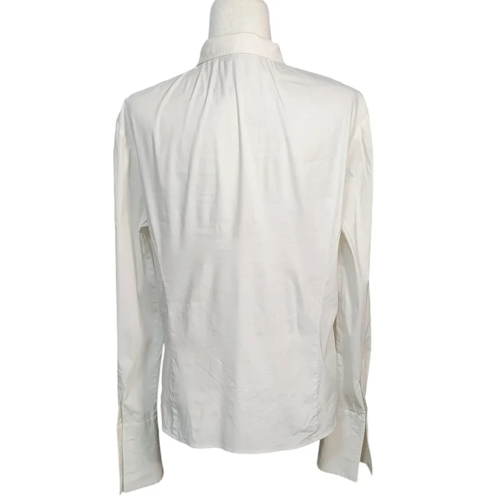 Lafayette 148 New York White Stretch Cotton Button Down Shirt French Cuffs 10 - Picture 6 of 11
